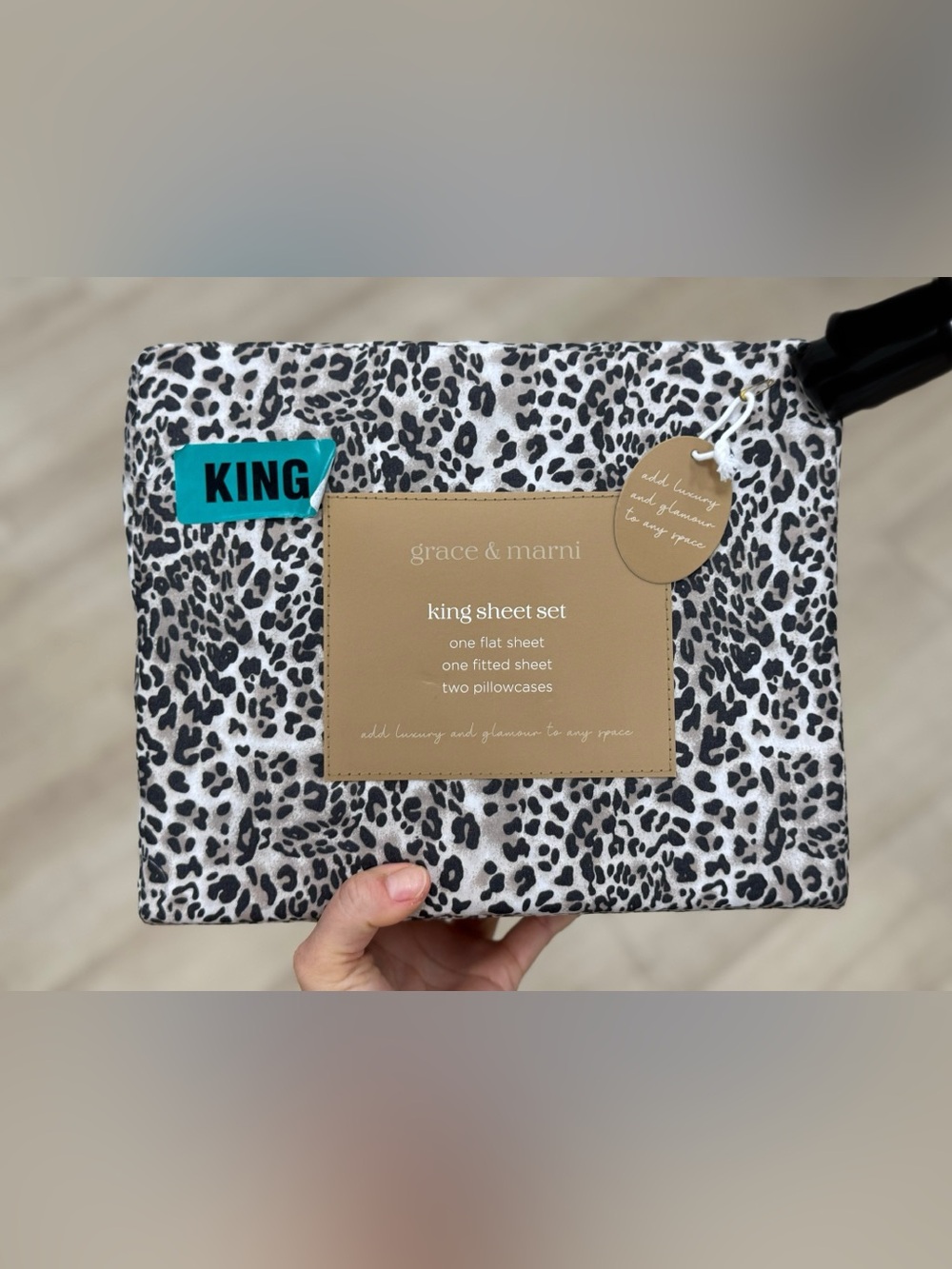 King Sheet Set in Black and White Leopard Print